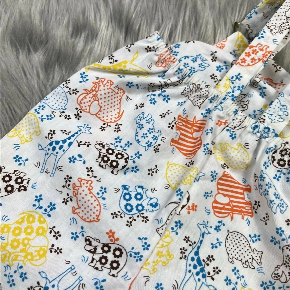 Vintage Baby White Blue Yellow Orange Animal Floral Romper